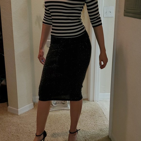 bebe  black sparkle midi skirt NWT - Picture 1 of 4